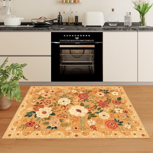 DUKINO 3x5 Area Rug, Floral Washable Rug for Bedroom Non Slip, Orange - Image 5