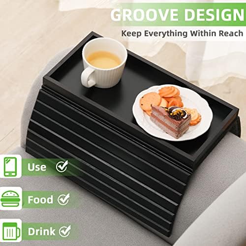 GEHE Bamboo Sofa Arm Tray, Foldable Couch Arm Tray Side Table, Anti-Falling Armrest Tables Cup Holder for Snacks, Drinks, Beers, Phone, Control, Flexible and Portable, Anti-Slip Bottom - Image 3