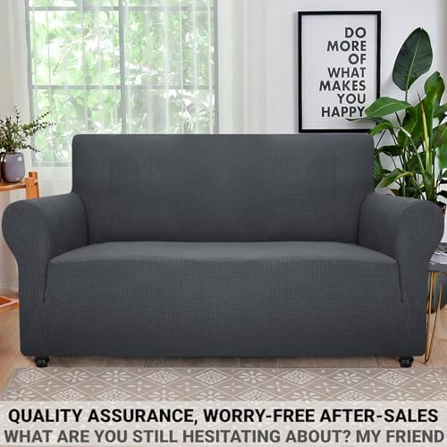 ZNSAYOTX Super Stretch Couch Cover Love Seat Sofa Covers for Living Room Dogs Pet Friendly Furniture Protector Spandex Loveseat Slipcovers with Anti Slip Foam Sticks (Dark Grey, Loveseat) - Image 5