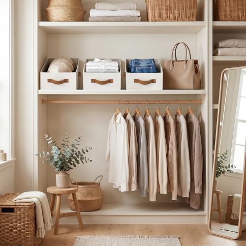 StorageWorks Closet Storage Bins Trapezoid, Ivory White, Medium, 3-Pack - Image 4