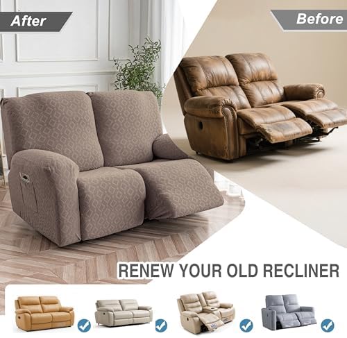 Genina Waterproof Recliner Loveseat Cover,2 Seat Couch Cover,Taupe - Image 6
