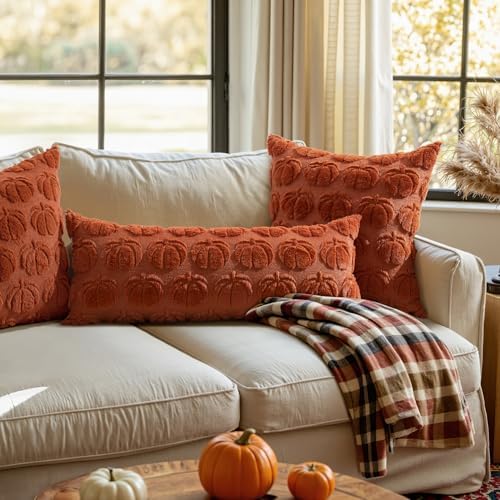 MIULEE Fall Pillow Cover Pumpkin Fall Decor Lumbar 14x36 Rust - Image 3