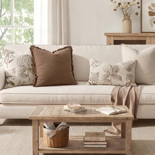 Set of 2 Lumbar Floral Pillow Covers 12x20 Inch Light Brown - Image 3
