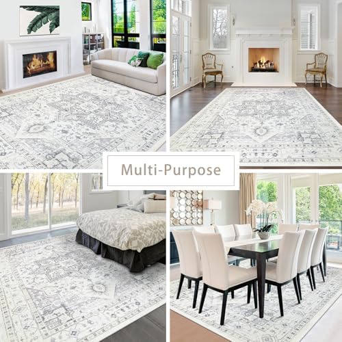 8x10 Washable Area Rugs for Living Room,Bedroom,Dining Room(Grey-Ivory) - Image 4