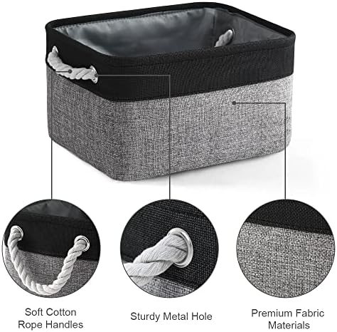 TheWarmHome Storage Basket for Organizing - 14x10x7 inch Medium 3 Pack Collapsible Storage Bin for Shelves with Rope, Fabric Storage Cubes for Organizer Cloth Gift Toy Closet (Black & Grey) - Image 6