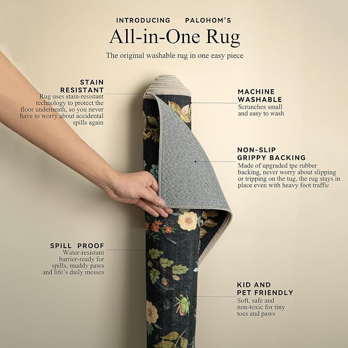 Machine Washable Rug for Living Room: 9x12 Area Rugs Vintage Bedroom Rug Stain Resistant Non Slip Low Pile Soft Carpet for Bedroom Kitchen Dining Room Nursery Kids Room Farmhouse Home Office - Image 4