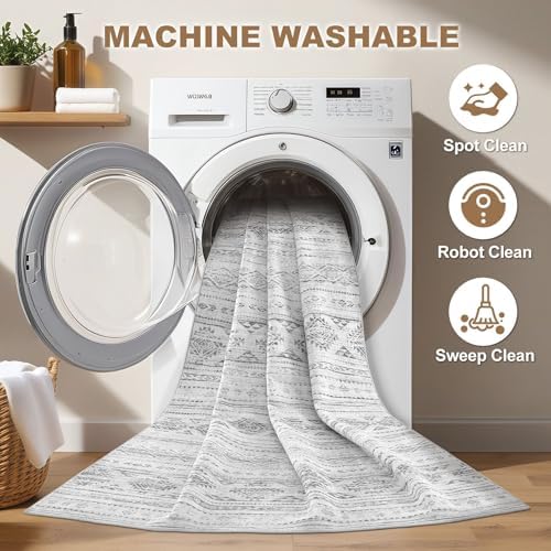 Nakagishi 9x12 Area Rug Living Room: Washable Boho Large Neutral Soft Farmhouse Modern Rugs Stain Resistant Moroccan Non-Slip Indoor Carpet for Bedroom Nursery Kids Office Dining Room- Dark Grey - Image 3
