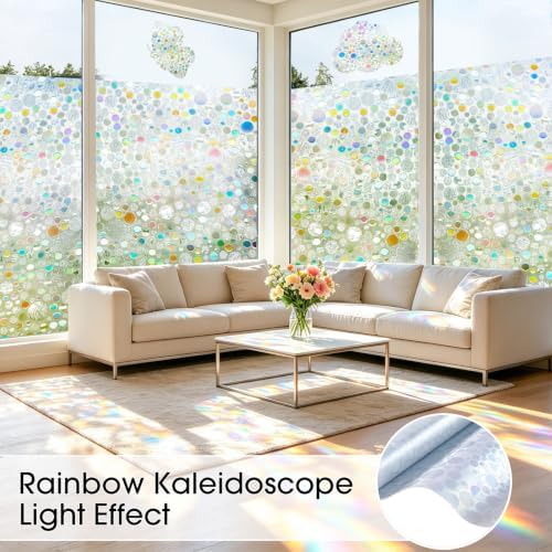 Coavas Stained Glass Window Privacy Film, Rainbow Circle, 17.5" x 118.1" - Image 2