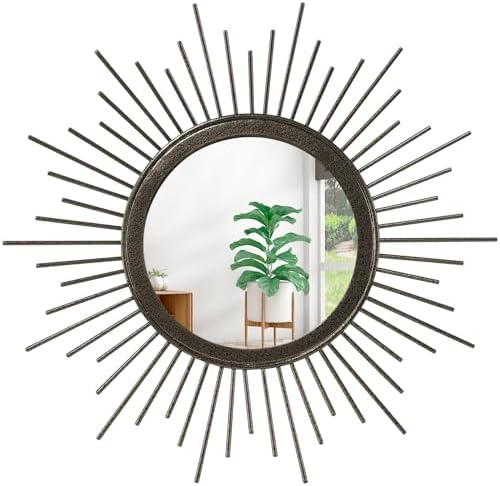Sunburst Spoked Mirrors for Wall Boho Home Round Wall Art Mirror Classic Metal Modern Hanging Mirror Living Room Hallway Bathroom Bedroom Office Vanity Entryway by HLFMVWE
