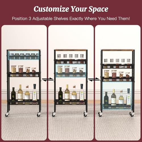 Slim Rolling Cart, 4-Tier Narrow Kitchen Storage Cart, Slim Utility Cart on Wheel, Skinny Bathroom storage cart with Wood Tabletop, 6.0" Deep, For Kitchen, Dining Room, Living Room, Laundry Room - Image 5