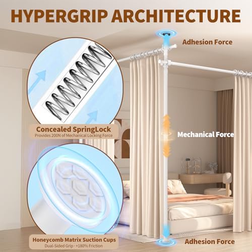 Room Divider for Room Separation,4-10ft(H) 28-140inch(W) Adjustable Temporary Privacy Wall Divider, Tension Curtain Rods No Drilling, Heavy Duty Partition Space Separator Freestanding,White - Image 3