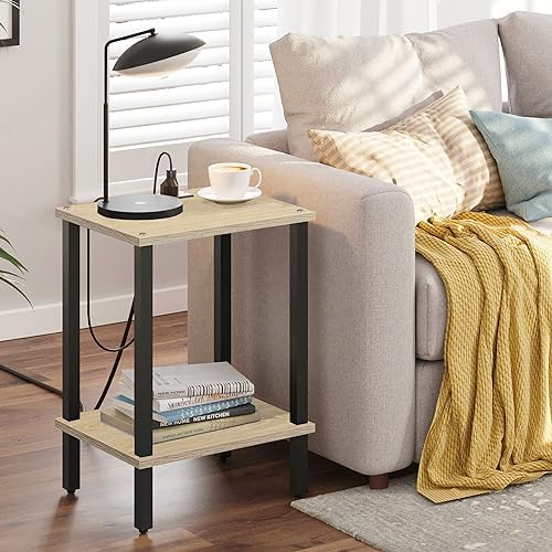 TUTOTAK End Table with Charging Station, Side Table, Nightstand - Image 2