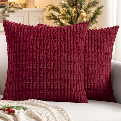 MIULEE Euro Sham Corduroy Decorative Throw Pillow Covers 24x24 Burgundy by MIULEE