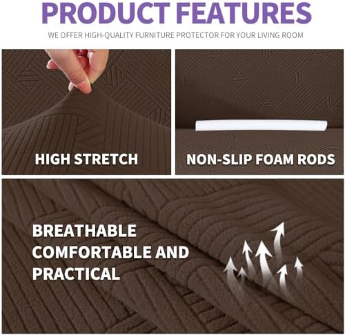 ZNSAYOTX Super Stretch Loveseat Covers (57"-70"), New Striped Love Seat Slipcover, Dogs Pet Friendly Anti-Slip Couch Protector Spandex Durable 2 Seater Fabric Sofa Cover (Coffee, Loveseat) - Image 3