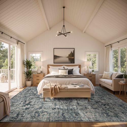 Rugxara Blue 10x14 Area Rugs for Living Room Bedroom Large Washable Rug - Image 3
