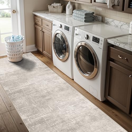 Abstract 2x10 Kitchen Rug Runners - Washable 10ft Hardwood Sink Rugs Non-Slip Hallway Entryway Area Rug Soft Floor Mat Indoor Farmhouse Carpet for Bathroom Living Room Bedroom (2 X 10,Beige/Cream) - Image 5