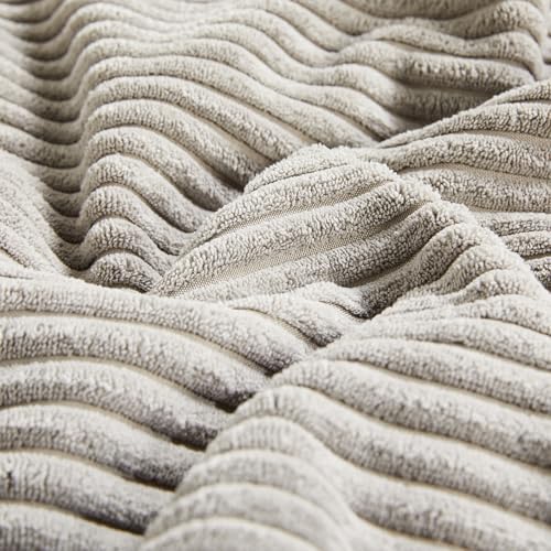 Fancy Homi 2 Packs Neutral Grey Lumbar Decorative Throw Pillow Covers 12x20 Inch for Living Room Couch Bed Sofa, Farmhouse Home Decor, Soft Striped Corduroy Rectangle Accent Cushion Case 30x50 cm - Image 5