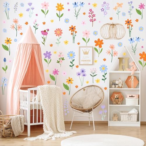 AOWDIAO Floral Wall Decals - 102 Pcs Peel and Stick Vinyl Flower Stickers - Assorted Varieties & Colors for Bedroom, Kids’ Rooms, Nursery, or Living Room Decor - Image 3