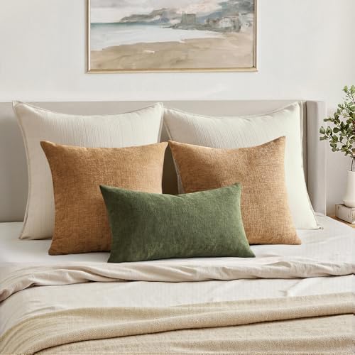 MIULEE Olive Green Chenille Couch Lumbar Throw Pillow Covers, 12x20 - Image 4
