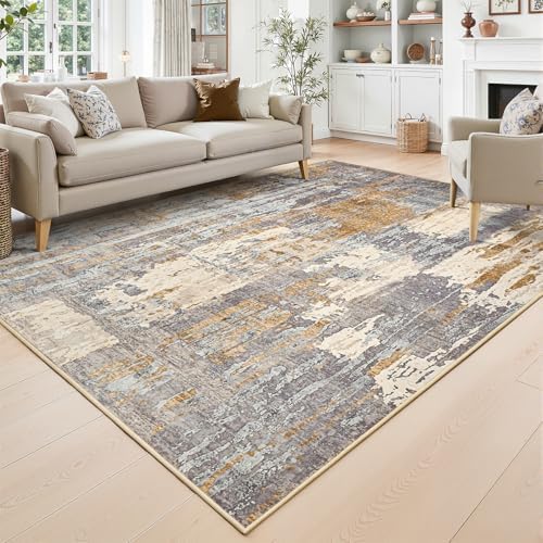 Toneed Washable 5x7 Camel Area Rug with Non-Slip Backing for Living Room by Toneed