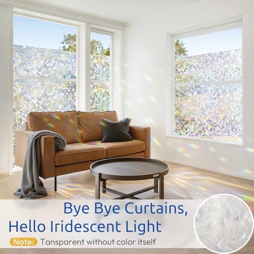 rabbitgoo Window Privacy Film Rainbow, Clear, 17.5" x 78.7" - Image 2