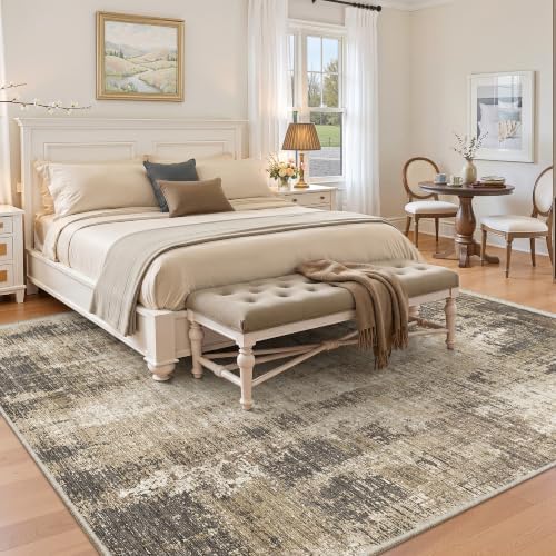 Valenrug Washable Rugs 5x7, Abstract Large Area Rugs for Living Room, Taupe - Image 4