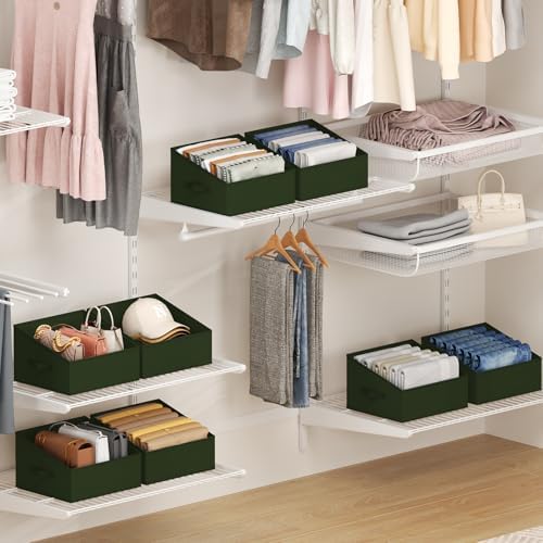 DIMJ Closet Storage Bins 6 Pack - Fabric Trapezoid Closet Organizer Bin, Foldable Storage Baskets for Shelves, Closet Shelf Organizer, Clothing Storage Box for Toys, Books, Towel, Clothes, Green - Image 6