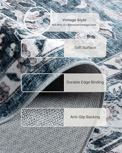 AMADA HOMEFURNISHING 9x12 Washable Area Rug, Low-Profile Large Area Rug with Non-Slip Backing & Durable Edge Binding, Vintage Large Rugs for Living Room, Bedroom & Dinning Room - Image 5