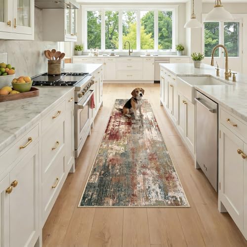 RELEANY Washable Runner 2'x7' Abstract Area Rug for Hallway Rustic Brown by RELEANY
