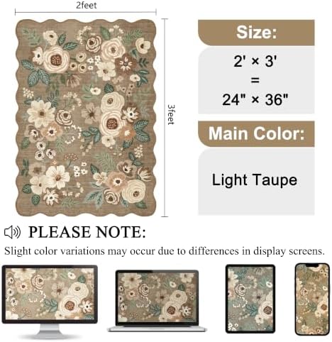 DUKINO 2x3 Rug for Entryway, Floral Door Mat Washable Rug, Light Taupe - Image 2