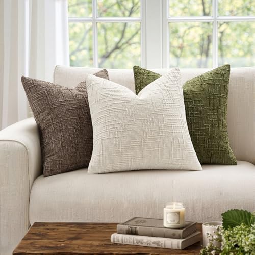 MIULEE Chenille Textured Throw Pillow Covers Cream White 20x20 Set of 2 - Image 4