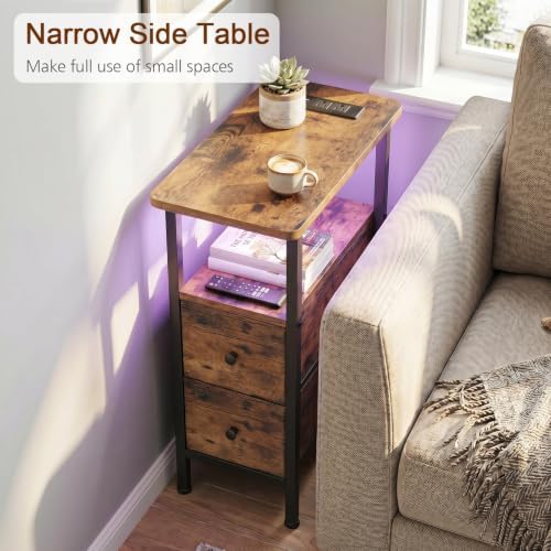 LOAKEKEL Narrow End Table with Charging Station, Small Nightstand - Image 4
