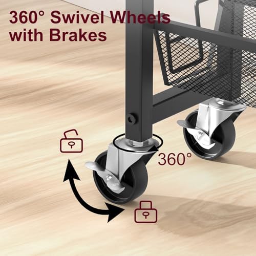 Slim Rolling Cart, 4-Tier Storage Cart, 9.1inch Narrow Kitchen Rolling Cart on Wheels for Small Space, Utility Cart Shelving Unit with Wooden Top and Metal Handle for Kitchen, Bathroom, Laundry Room - Image 5