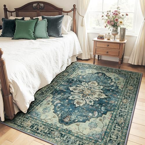 RELEANY Washable Area Rug, 4'x6', Blue/Vintage Dark Blue - Image 3