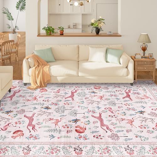 DUKINO 6x9 Area Rug, Washable Animal Living Room Rug Non Slip, Pink - Image 3