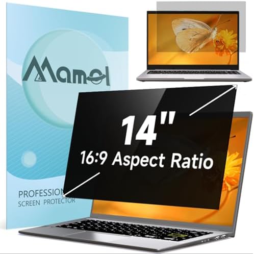 Mamol Laptop Privacy Screen 14 Inch Compatible with Lenovo/HP Envy/Dell/Acer/Asus/Thinkpad, 16:9 Aspect Removable Anti Glare Blue Light Privacy Screen Filter, Computer Monitor Security Shield 14 In by Mamol