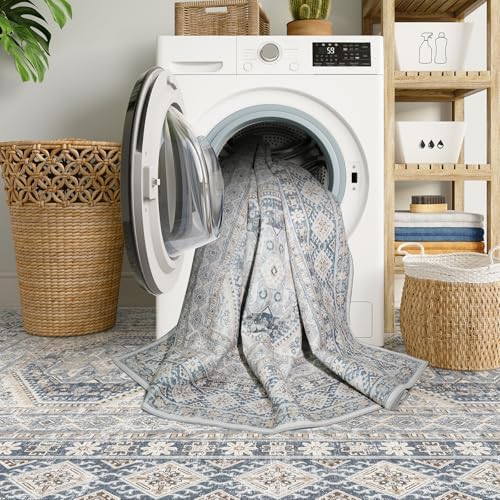 Ksrau 2x5 Runner Rug Washable Vintage: Non Slip Long Kitchen Runners Blue - Image 6