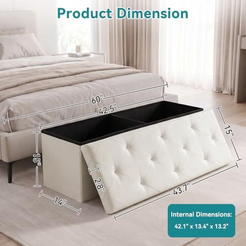 OLIXIS 43 Inch Folding Storage Ottoman Bench, Upholstered Foot Rest Stool - Image 3