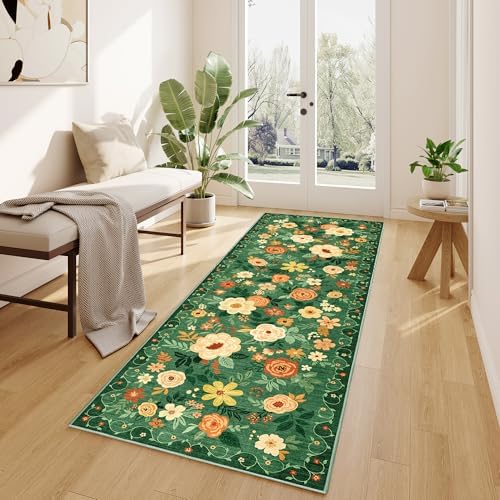 DUKINO 2.6x8 Runner Rug, Washable Rug for Hallway Non Slip, Dark Green - Image 3