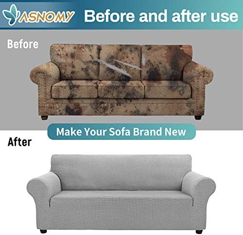 Asnomy Stretch Couch Covers for Sofa Washable, 3 Cushion Couch,Silver - Image 6