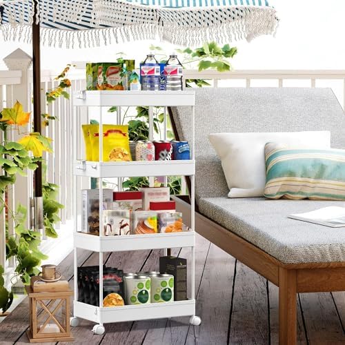 SPACEKEEPER 4 Tier Rolling Cart, Bathroom Cart Organizer with Wheels, White - Image 6