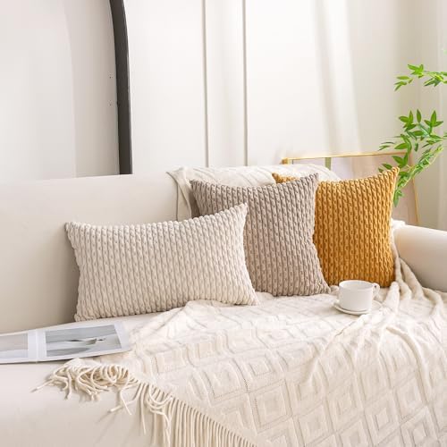 Set of 4 Beige Brown Coffee Decorative Throw Pillow Covers 16x16 Inch Corduroy Pillow Covers for Bed Couch Sofa Living Room Soft Square Cushion Cases - Image 3