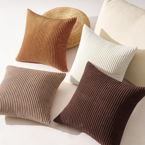 Topfinel 20 by 20 Pillow Covers Set of 4 Rustic Modern Soft Corduroy Striped Decorative Cushion Cover Gold Brown Gradient Farmhouse Pillow Case for Sofa Couch Living Room Bedroom - Image 6
