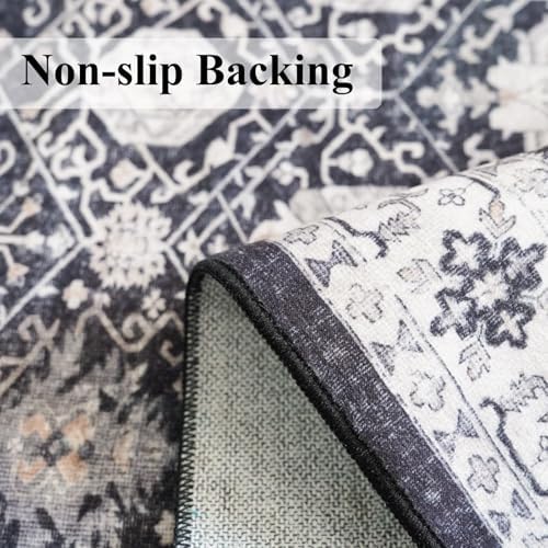Entryway 2x4 Washable Area Rug: Oriental Stain Resistant Kitchen Runner Rugs Farmhouse Ultra Soft Bathroom Bedroom Print Floor Mat Thin Non Slip Indoor Carpet for Living Room Laudry Room(2x4,Black) - Image 4