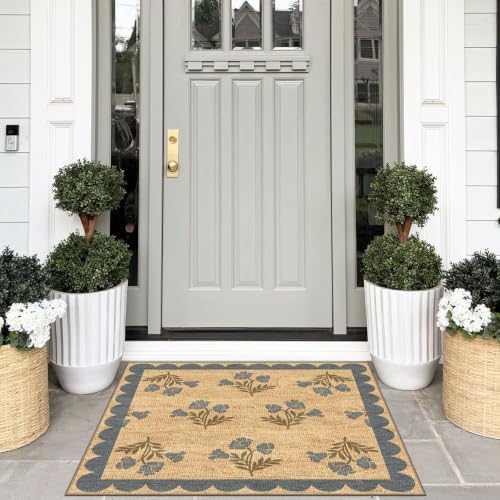 3x3 Square Floral Entry Rug, Front Door Mat Indoor Outside Entrance - Image 6