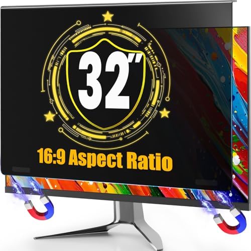 Magnetic 32 Inch Privacy Screen Filter for Computer monitor 16:9 Aspect Ratio,Removable Anti Blue Light shield with Eye Protection,Hanging Anti-Spy Protector PC by PJOVORY