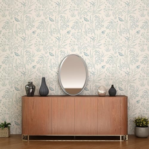 Vinjiasin Blue Floral Wallpaper Vintage Peel and Stick Contact Paper Removable Waterproof Flower Butterfly Wall Paper for Bedroom Living Room Nursery 17.3" x 118" - Image 5