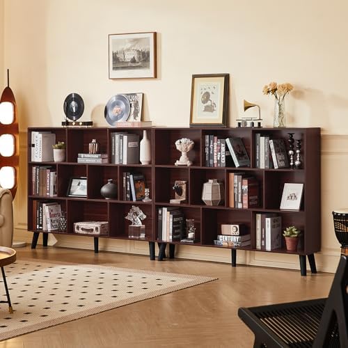 LEYAOYAO 10 Cube Bookshelf, Mid-Century Modern Book Shelf with Legs, Walnut - Image 6