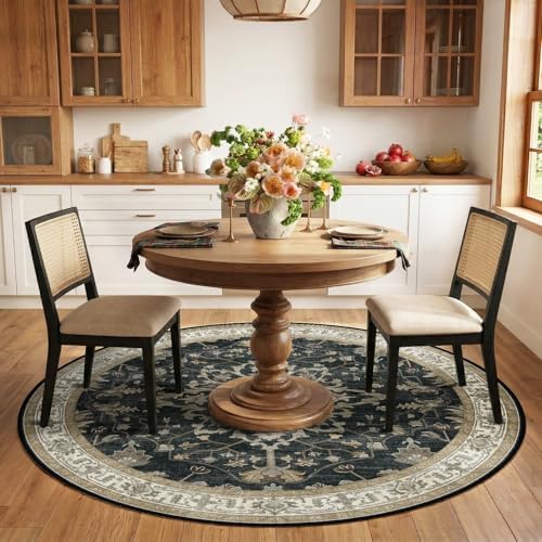 RELEANY Washable Area Rug, Round 6ft, Black/Vintage/Beige - Image 3
