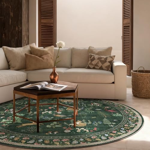 Washable Round Rugs for Bedroom 4ft: Living Room Rug Stain Resistant Non Slip Low Pile Ultra Soft Faux Wool Small Circle Rugs for Kitchen Entryway Nursery Bathroom Entrance Dorm Home Office Indoor - Image 3